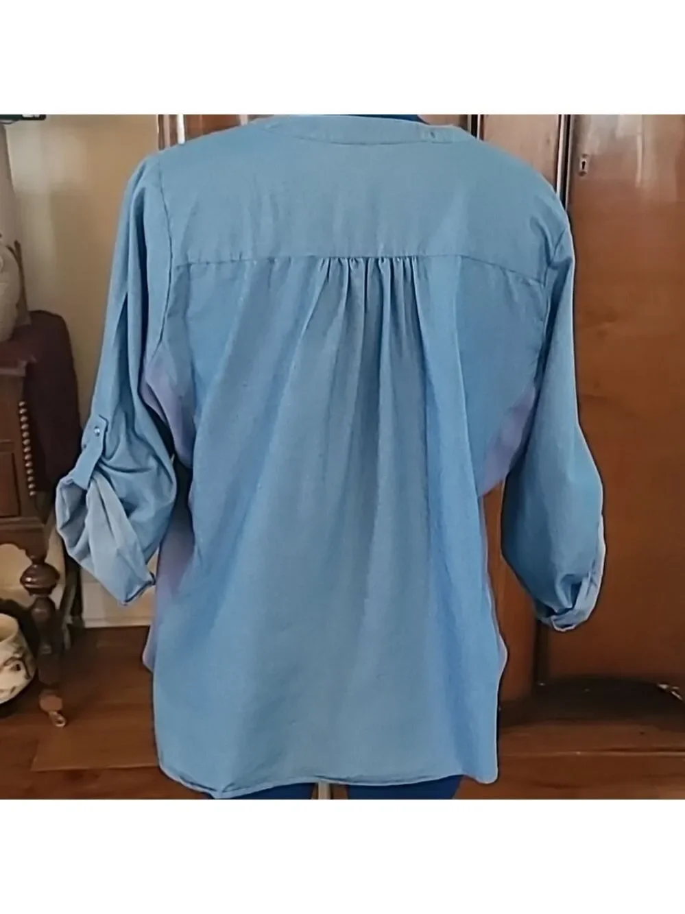 Ny Collection wmns pleated/round hem cotton top rolled sleeves. Sz 1XL.(#1083)